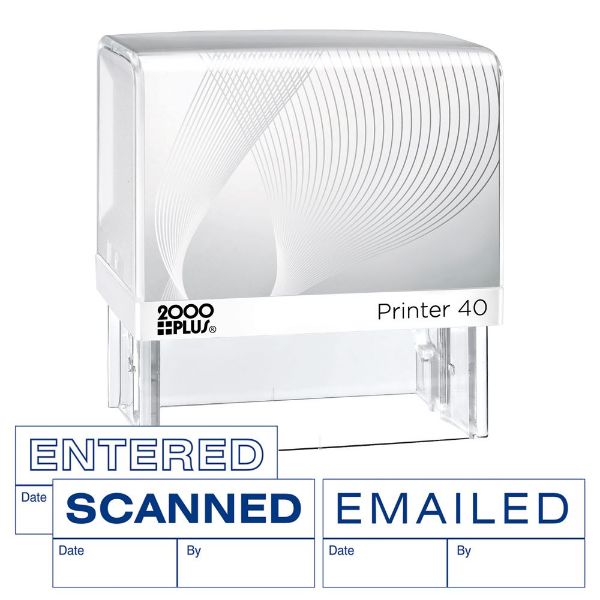 2000 PLUS 3-In-1 Jumbo Self-Inking Message Stamp, ENTERED, SCANNED, EMAILED, 2 1/4" x 7/8" Impression, Blue Ink (035669)
