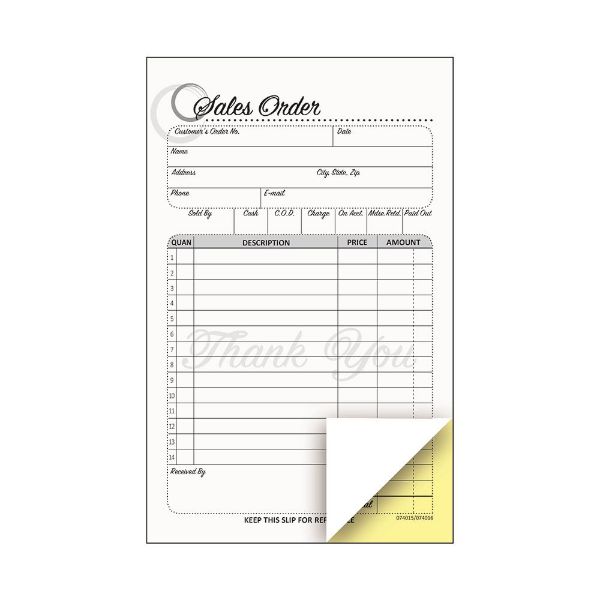 Cosco® Sales Order Form Book with Slip, Artistic, 4 1/4" x 7 1/4", 2-Part Carbonless, 50 sets (074015)