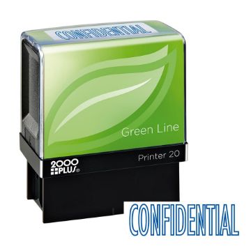 2000 PLUS Green Line Self-Inking Message Stamp, CONFIDENTIAL, 80% Recycled, 1 1/2" x 9/16" impression, Blue Ink (098374)