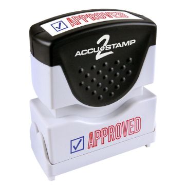 AccuStamp 2 Message Stamp with Shutter, 2-Color, APPROVED, 1-5/8" x 1/2" Impression, Pre-Ink, Red and Blue Ink (035525)