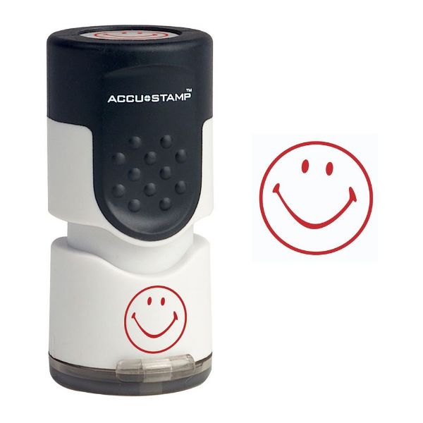 Accustamp Pre-Inked Round Stamp, Smiley, 5/8" Diameter Impression, Red Ink (030725)