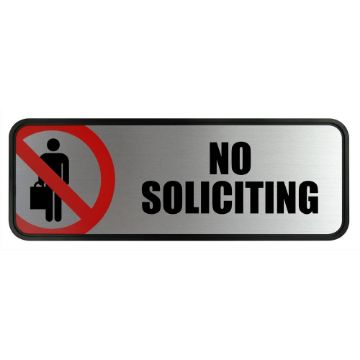 COSCO Business Sign, Brushed Metallic, NO SOLICITING, 9" x 3" (098208)