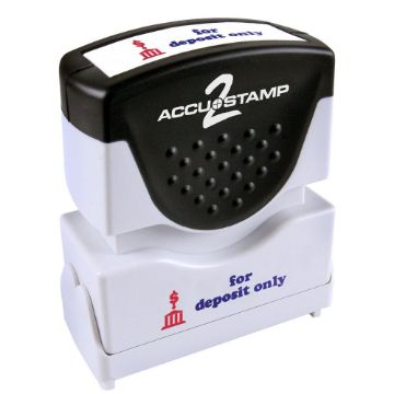 AccuStamp 2 Message Stamp with Shutter, 2-Color, FOR DEPOSIT ONLY, 1-5/8" x 1/2" Impression, Pre-Ink, Blue and Red Ink (035523)