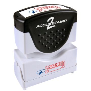 AccuStamp 2 Message Stamp with Shutter, 2-Color, ENTERED, 1-5/8" x 1/2" Impression, Pre-Ink, Red and Blue Ink (035544)