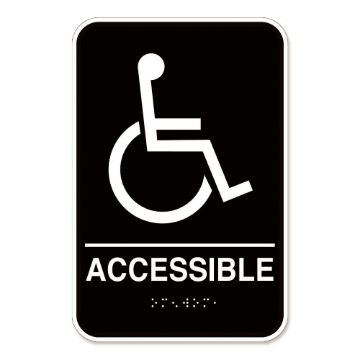 Cosco ADA Sign Wheelchair Accessible Sign with Braille, Black Sign with White Print, 6" x 9" 1 each (098094)