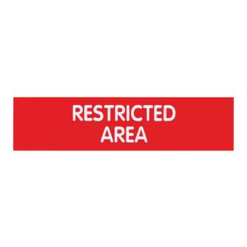 Cosco Engraved Sign "RESTRICTED Area" 2" x 8", Red Sign with White Text (098005)