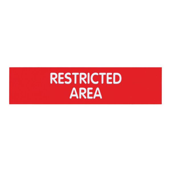 Cosco Engraved Sign "RESTRICTED Area" 2" x 8", Red Sign with White Text (098005)