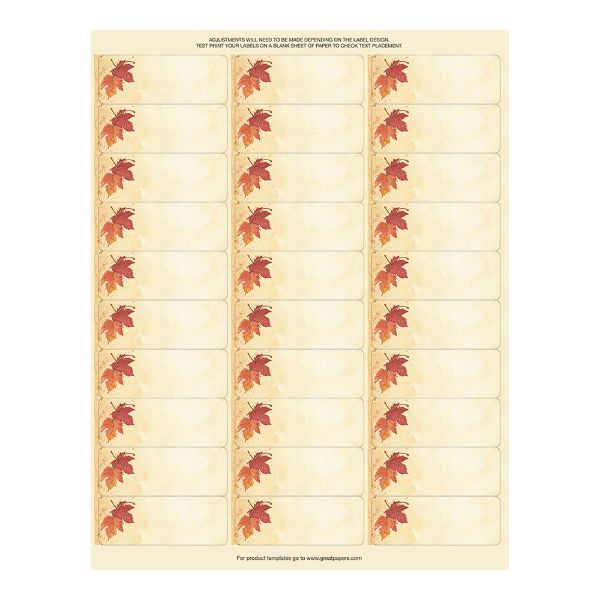 Great Papers! Fall Leaves 30-Up Address Label, 4 sheets/120 labels, 1" x 2.625" (2017004)