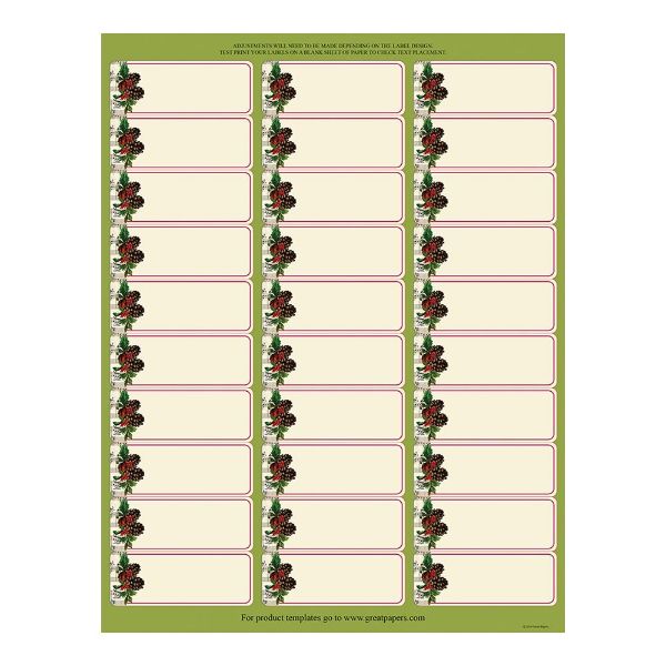 Great Papers! Pinecone Garland 30-Up Address Label, 5 sheets/150 labels, 1"x2.625" (2014068)