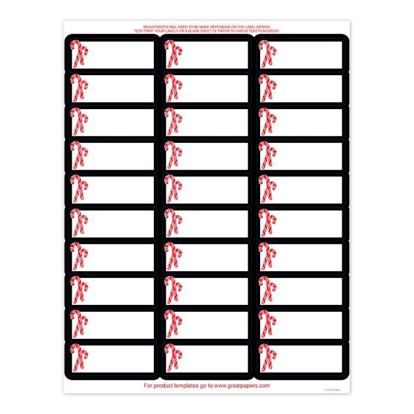 Great Papers! Candy Cane with Red Foil  30-Up Holiday Address Labels, 8.5" x 11" sheet/1" x 2.625" labels, 4 sheets/120 labels (2021101)