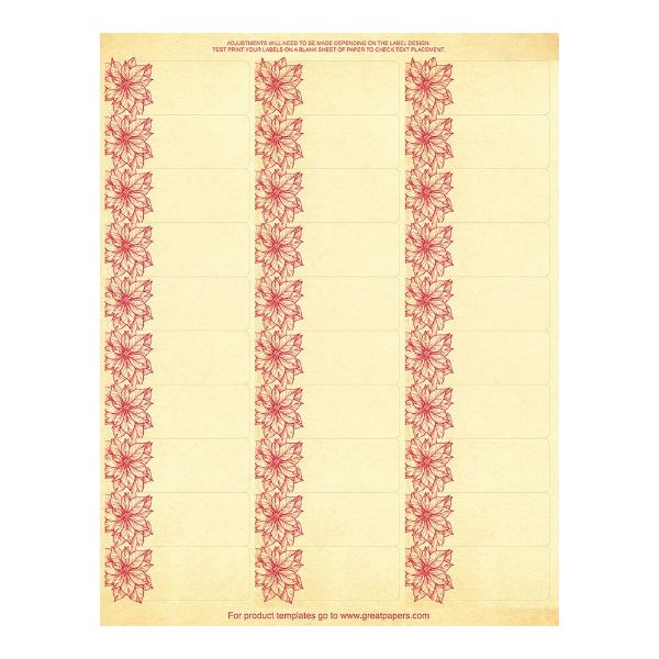 Great Papers! Poinsettia Foil 30-Up Address Labels, 8.5" x 11" Sheet/1" x 2.625" Label, 4 Sheets/120 Labels (2019102)