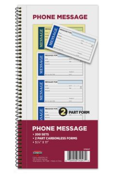 COSCO Business Forms 2-Part Carbonless Phone Message, 5.25" x 12", 200 Sets/Book (074047)
