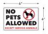 Cosco No Pets Allowed Decal Sign Except Service Animals 4" x 6" White Adhesive Sticker for Business Doors and Windows Indoor Outdoor Use 1 Count (098634)