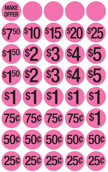 Cosco Garage Sale Preprinted Labels Pink 0.75" Round Stickers 1000 Count Price Marking Labels for Yard Sale and Retail Use (098558)