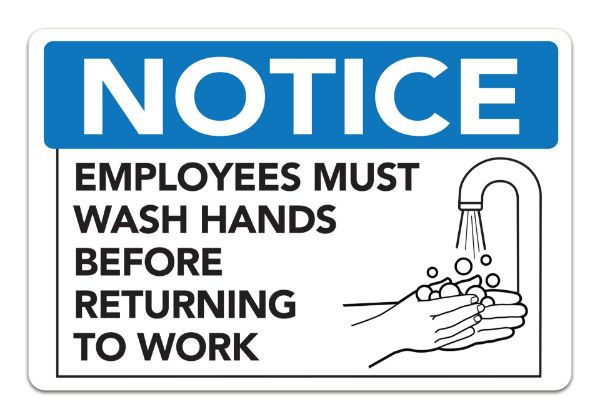 Cosco Notice Must Wash Hands Sign 9" x 6" Blue and White Restroom Sign for Business Kitchen and Workplace 1 Count (098606)