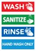 Cosco Wash, Rinse, Sanitize, Hand Wash Only Sink Decal Set with Symbols 2.75" x 9" Food Service Sink Labels 4 Pack for Commercial Kitchen Use (098560)