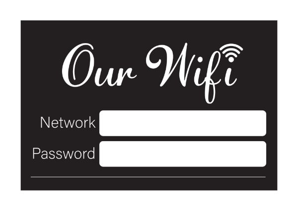 Cosco WiFi Password Sign 6" x 4" Black with White Imprint Display Sign for Office Restaurant Cafe or Reception Area 1 Count (098646)