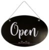 Cosco Open Close Sign Spa Style 12" x 8" Two Sided Black with White Imprint with Hanging Chain for Business Door (098642)