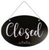 Cosco Open Close Sign Spa Style 12" x 8" Two Sided Black with White Imprint with Hanging Chain for Business Door (098642)