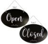 Cosco Open Close Sign Spa Style 12" x 8" Two Sided Black with White Imprint with Hanging Chain for Business Door (098642)
